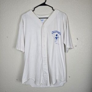 Vintage Velva Sheen Disney Mickey Mouse Baseball Jersey Shirt California White‎